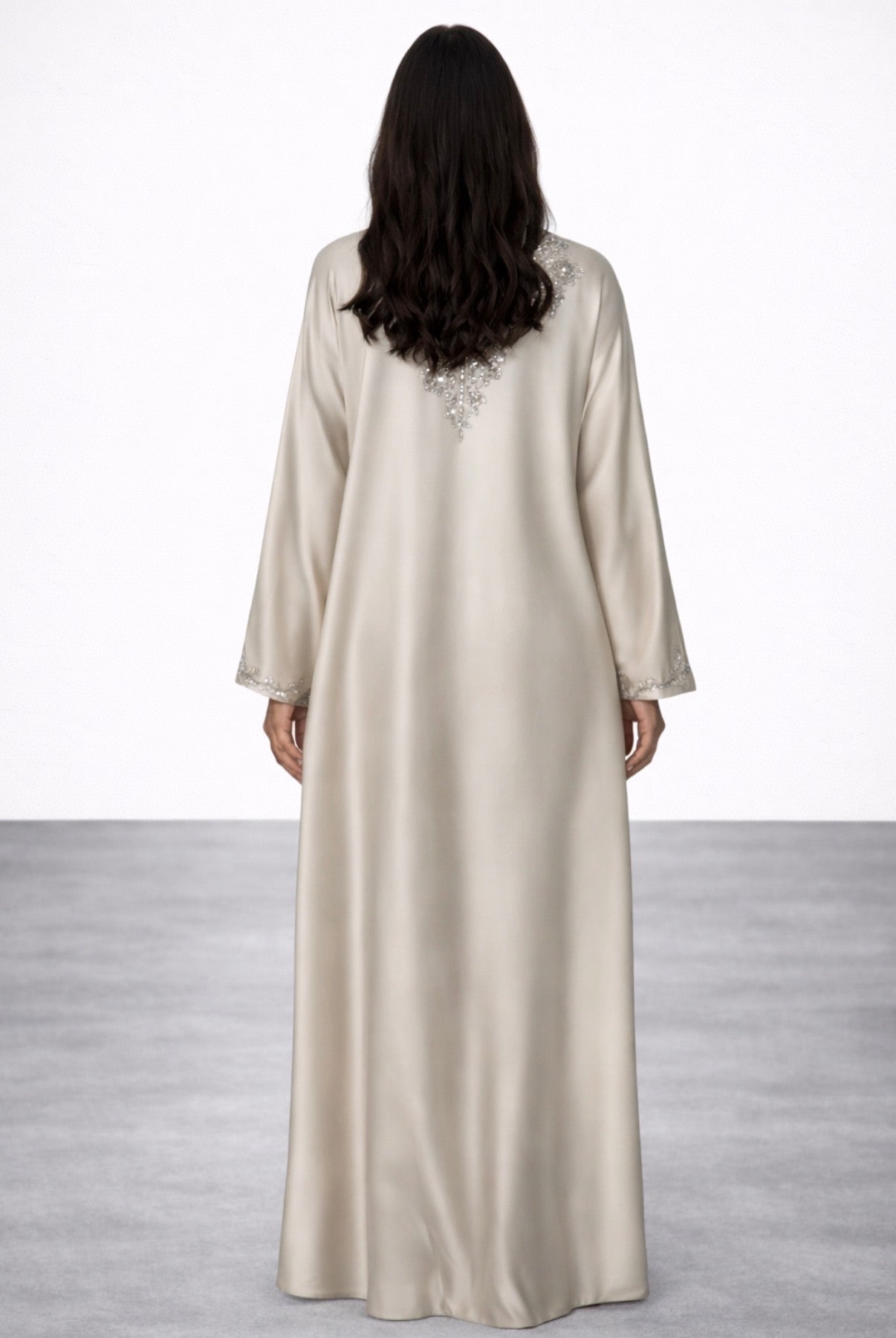 Beige Crystal Abaya